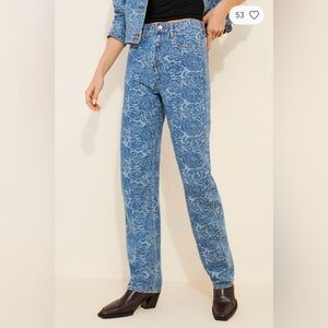 Habitual Jacquard Rose High Waist Barrel Leg Jeans